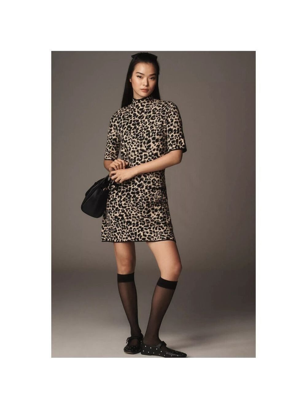 Anthropologie Maeve Mock Neck Mini Shift Dress 1X Neutral Motif - Picture 3 of 4